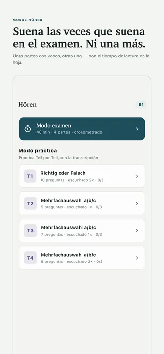 Suena las veces que suena en el examen. Ni una más. — Unas partes dos veces, otras una — con el tiempo de lectura de la hoja.