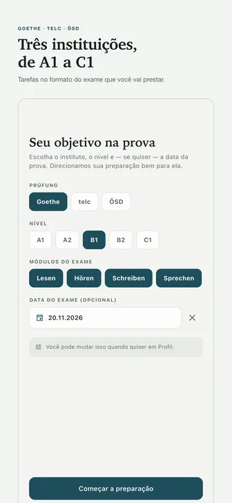 Três instituições, de A1 a C1 — Tarefas no formato do exame que você vai prestar.