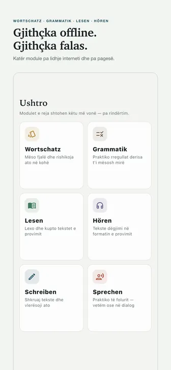 Gjithçka offline. Gjithçka falas. — Katër module pa lidhje interneti dhe pa pagesë.