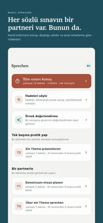 Her sözlü sınavın bir partneri var. Bunun da. — Kendi bölümünü konuş, diyaloğu sürdür ve sınav kriterlerine göre notlandırıl.
